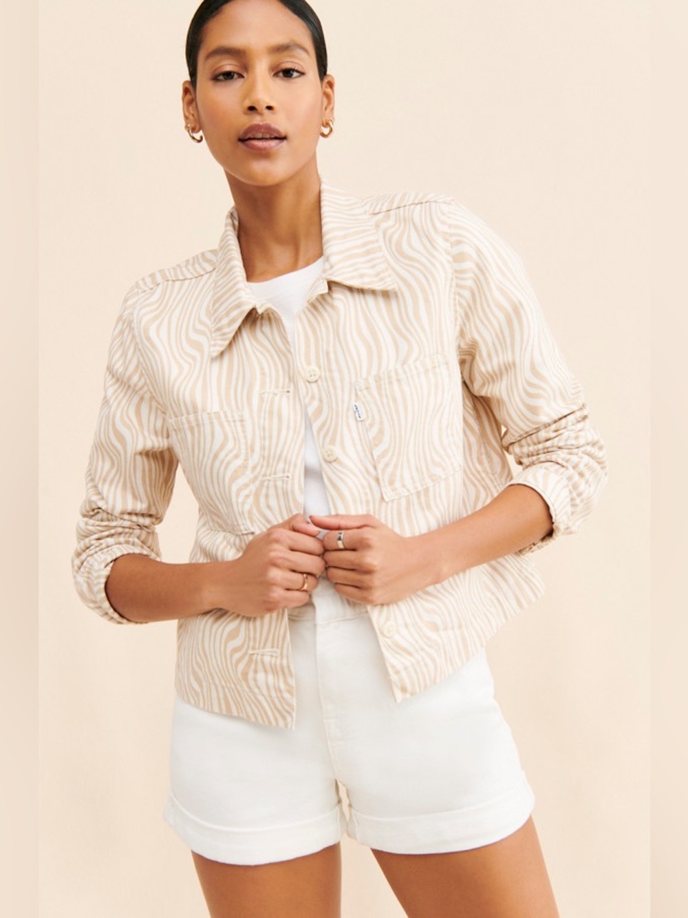 NWT Levi's Women's Cream Tan Zebra-Style Animal Print Jacket Shacket‎ Medium